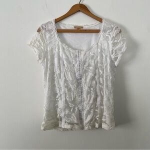 Vintage Y2K Forever White Lace Corset Clasp Front Short Sleeve Coquette Top XL